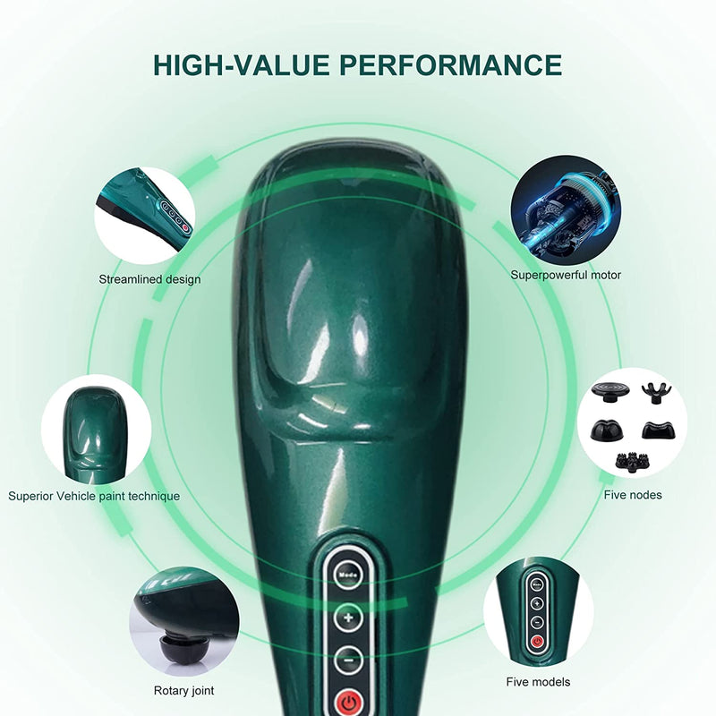 Handheld Back Massager | Deep Tissue Percussion Massage for Back, Neck, Shoulders, Waist and Legs (dark green)