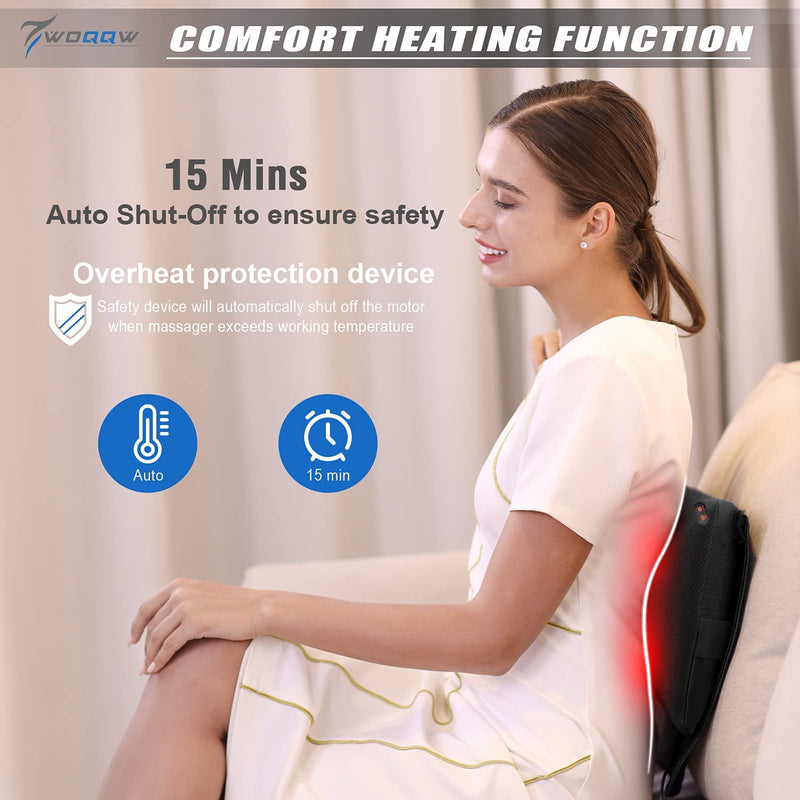 WOQQW Back Massager, Shiatsu Neck and Back Massager, Deeper Tissue Kneading Massage Pillow with Heat for Shoulders,Waist,Legs,Foot, Body Relieve Muscle Pain - Best Gift for Women/Men/Dad/Mom