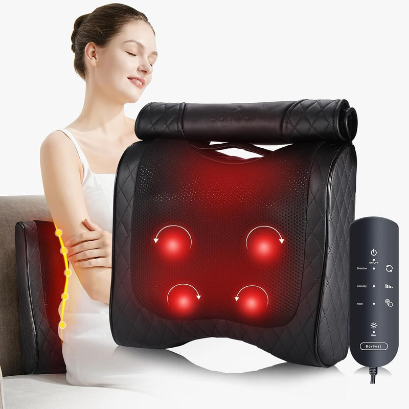 Boriwat Massager with Heat, 3D Kneading Massage Pillow for Neck, Shoulder, Leg Pain Relief, Gifts for Men Women Mom Dad, Stress Relax at Home Office and Car