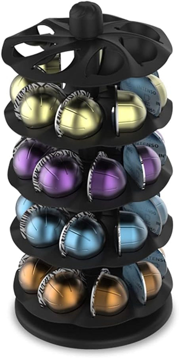EVERIE Rotary Coffee Pod Capsules Carousel Holder Organizer Compatible with 40 Nespresso Vertuoline Capsules (Black)
