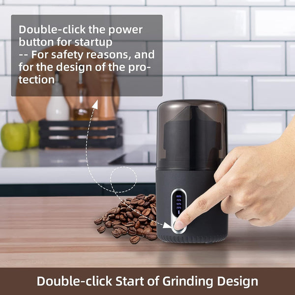 Wireless Coffee Grinder with LED Power, Electric Portable Coffee Bean Grinder with Brush, Herb Grinder, Spice Grinder with Removable Bowl & Spoon and 304 Stainless