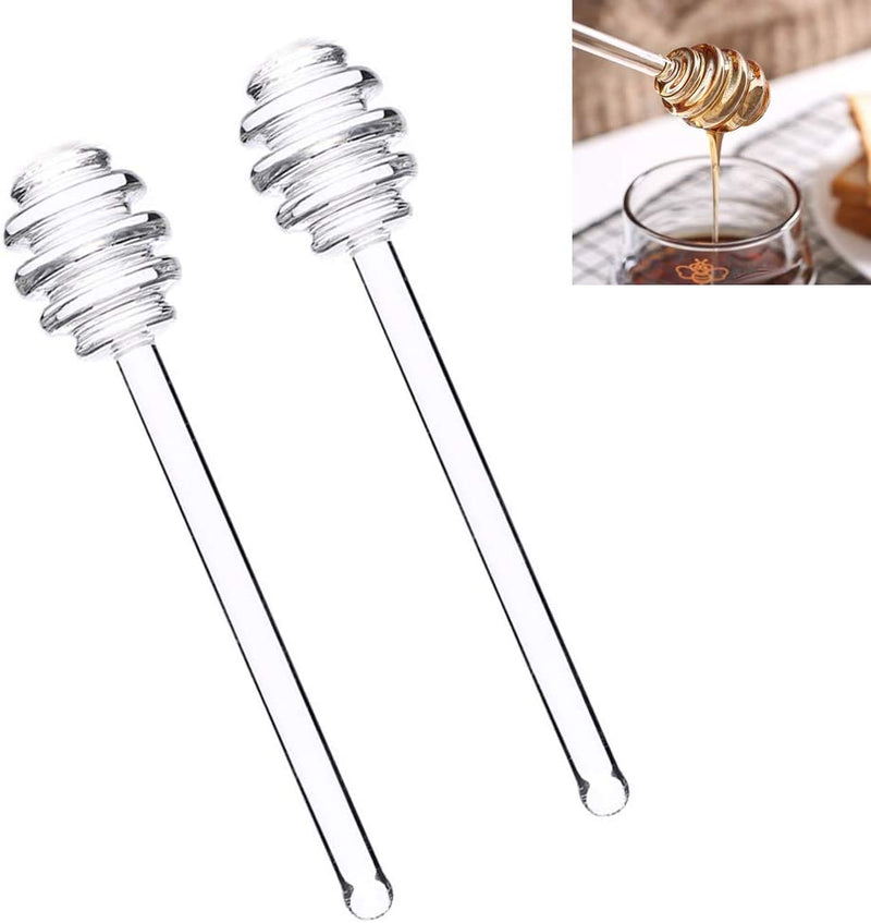 2Pcs 6 Inches Clear Glass Honey Dipper Sticks Stirring Sticks Server Honey Spoon for Honey Jar Dispense Drizzle Honey and Wedding Party Favors