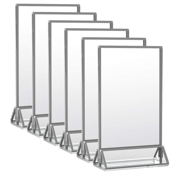 HIIMIEI 4X6 Acrylic Sign Holder with 3Mm Silver Borders and Vertical Stand, Acrylic Silver Frames for Wedding Table Numbers and Desk Menu Stand(6 Pack)