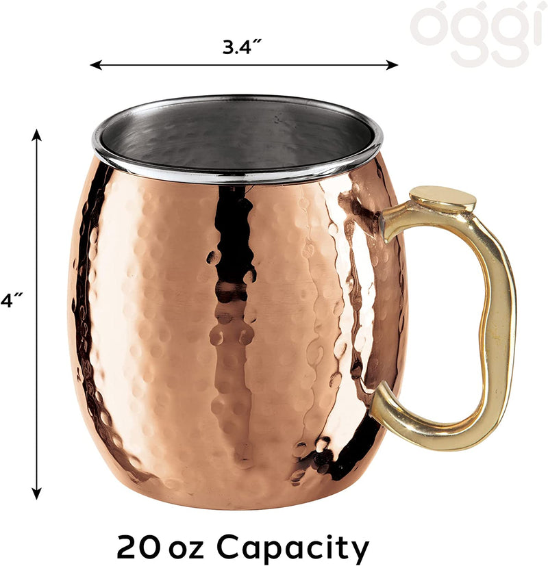 Oggi Moscow Hammered Copper Plated Mule Mug with EZ-Grip Handle, 20-Ounce, (9006)