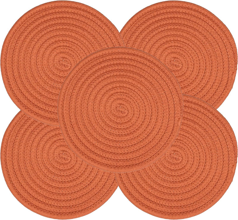 Trivets Set Pot Holders Set Coasters for Countertops Hot Mats Hot Pads 8 Inch Cotton Potholders for Kitchen Ideal for Hot Dishes, Pots, Pans, Teapots, Bowl and Plates 5 pcs Dark Green