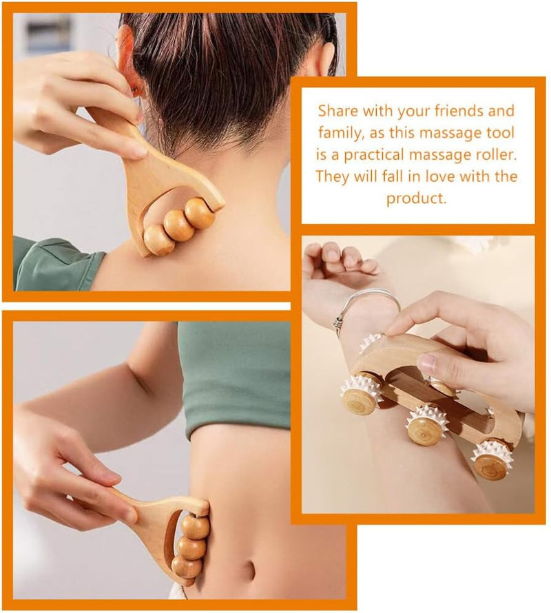 Healvian 3pcs Wooden Massage Roller Tools Manual Wooden Massage Wood Back Massage Roller Wood Massager Handheld Roller for Neck Leg Back Pain Deep Tissue Muscle Massager