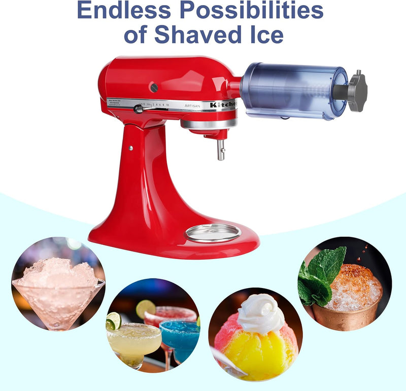 FORTHEAL Shaved Ice Attachment for KitchenAid mixers- Shaved Ice Machine,Ice Crusher, Customizable Flavors & Compatible with all KitchenAid Models ，with 8 Ice Molds Included