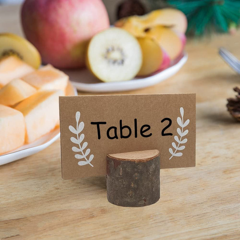 Wettin 24Pcs Rustic Wooden Place Card Holders and 30Pcs Kraft Table Name Place Cards, Wood Table Number Holders, Wood Photo Holders, Name Card Photo Picture Clips for Thanksgiving Dinner Party.