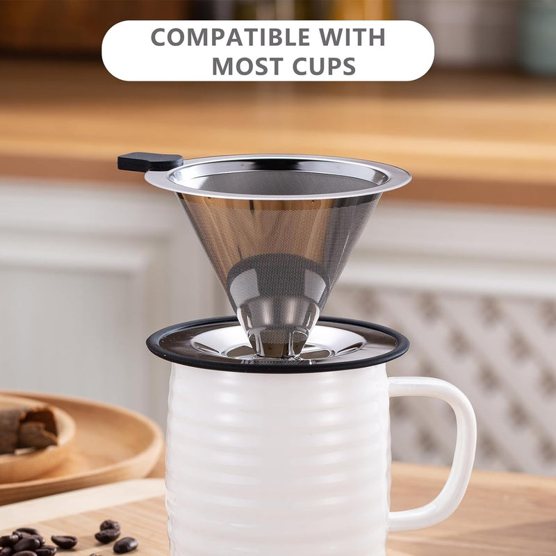 Pour Over Coffee Dripper INSINTAR Reusable Stainless Steel Pour Over Coffee Filter Paperless Metal Coffee Strainer Single Cup Pour Over Coffee Maker for 1-2 Cup (Sliver)