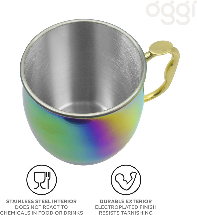 Oggi Stainless Steel Moscow Mule Mug - 20 oz, Rainbow with EZ-grip handle