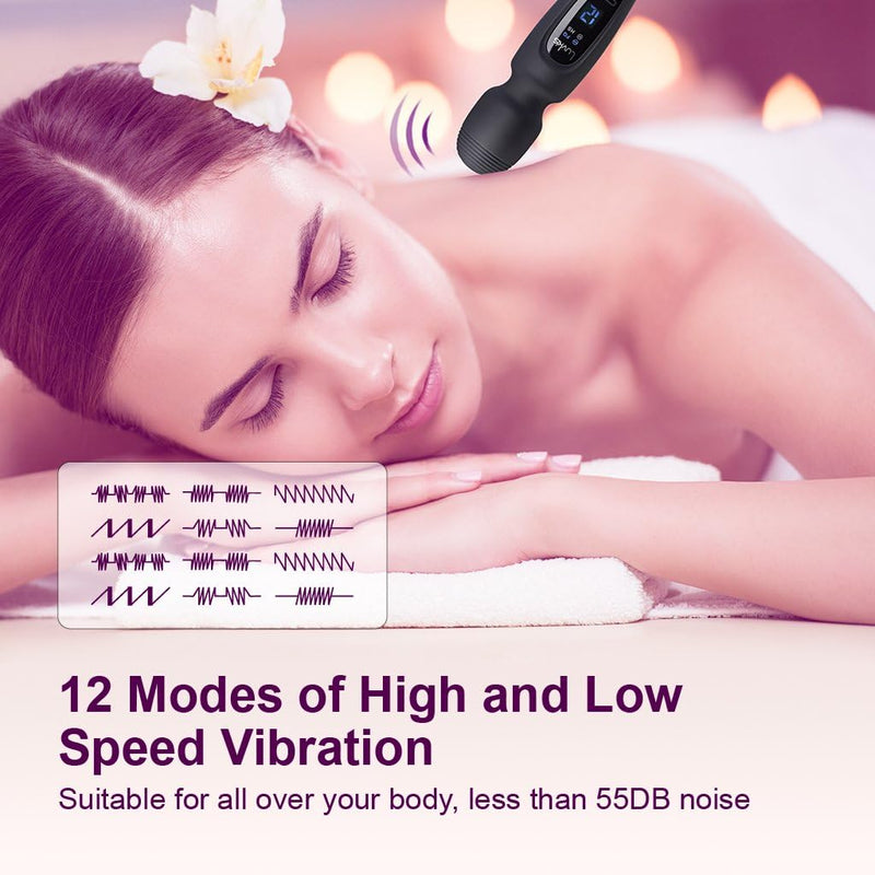 Cordless Wand Massager with 12 Speed Vibration Modes, USB magnetic Charger, Whisper Quiet, Waterproof, Handheld, Cordless for Neck Shoulder Back Body Massage, Sports Recovery & Muscle Aches - Black