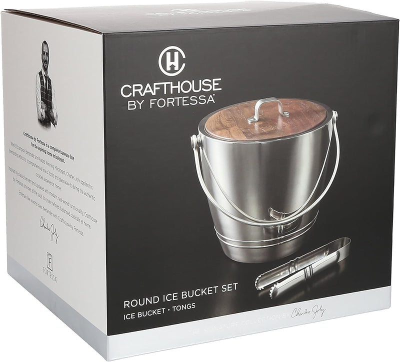 Crafthouse by Fortessa Professional Barware by Charles Joly Stainless Steel Round Ice Bucket with Tongs