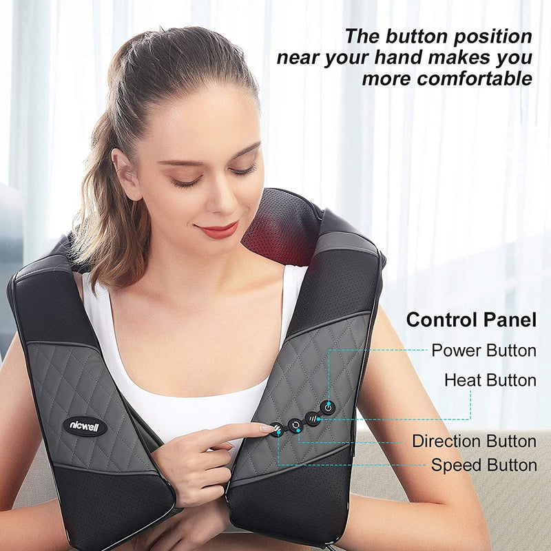 Massagers for Neck and Back with Heat, Nicwell Shiatsu Back and Neck Massager with Heat Deep Kneading Massage for Neck, Back, Shoulder, Foot and Legs, Home, Car, Office Use