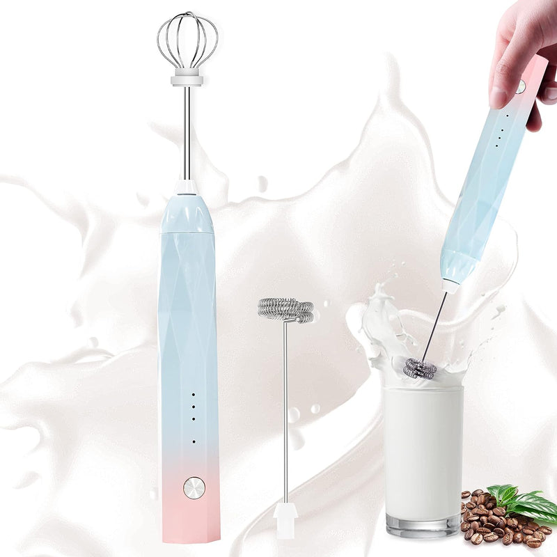 Laposso Milk Frother Rechargeable Handheld Electric Whisk Coffee Frother Mixer with 3 Stainless whisks 3 Speed Adjustable Foam Maker Blender for Coffee Matcha Latte Cappuccino Hot Chocolate