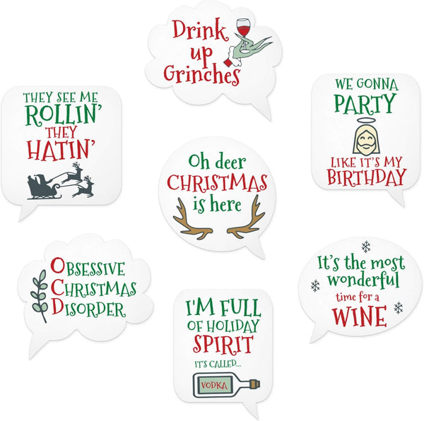 Lulu & You Funny Christmas Wine Glass Drink Markers - Wine Charms Alternative - 18 Static Cling Reusable Stickers (Xmas)