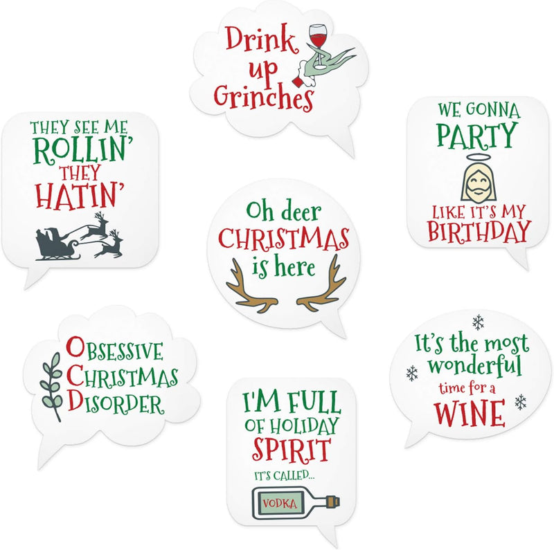 Lulu & You Funny Christmas Wine Glass Drink Markers - Wine Charms Alternative - 18 Static Cling Reusable Stickers (Xmas)