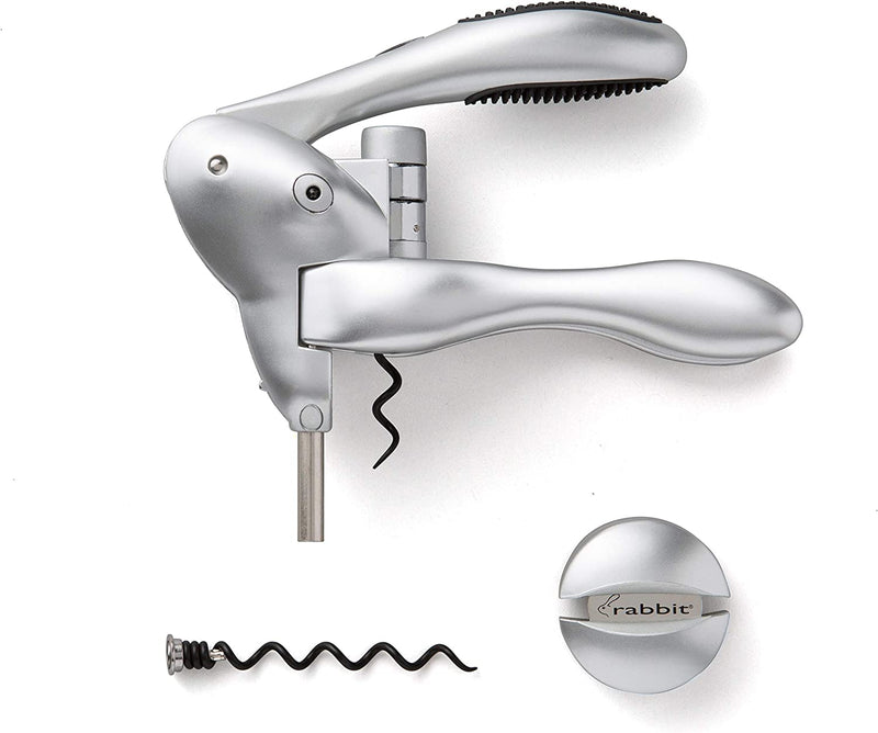 Rabbit Original Lever Corkscrew Wine Opener with Foil Cutter and Extra Spiral (Silver)