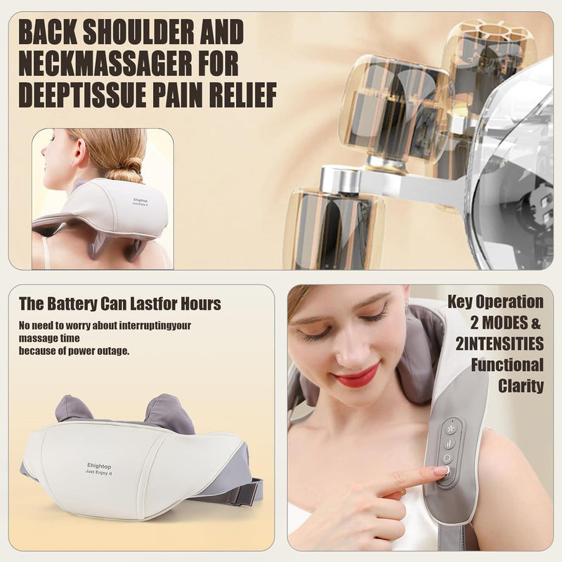 5D Kneading Neck Massager,Shiatsu Back Neck Massager with Heat,Cordless Electric Enjoy It Neck Massager,Massage for Neck,Back,Shoulder, Leg,Deep Massage at Home for Muscle Relaxation