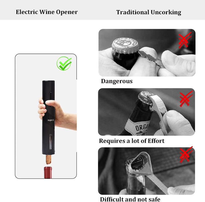 Exptolii Electric Wine Opener, Automatic Bottle Corkscrew with Foil Cutter, Vacuum Stopper and Wine Aerator Pourer
