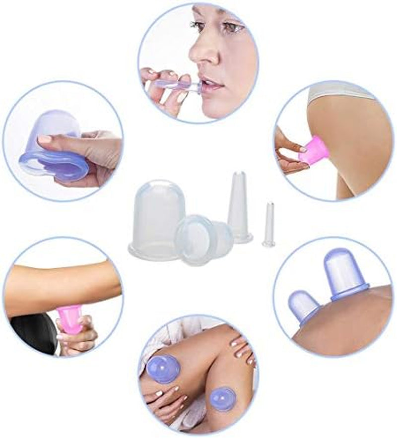 lychee Anti Cellulite Cupping Therapy Set for Family 4Pcs Silicone Vacuum Massage Cups - Chinese Cupping Kit for Body and Facial Massager for Adults Home Use (Transparent)