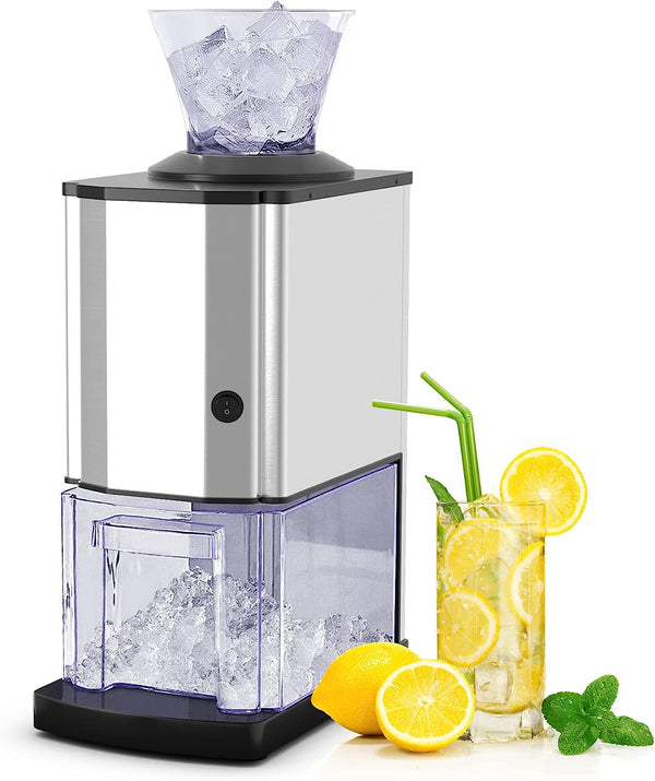 Costzon Electric Ice Crusher, Stainless Steel Ice Shaver w/Large Capacity Ice Container & Ice Chute, Quick Heat Dissipation, Tabletop Shaved Ice Machine for Home, Party, Bars, Restaurants