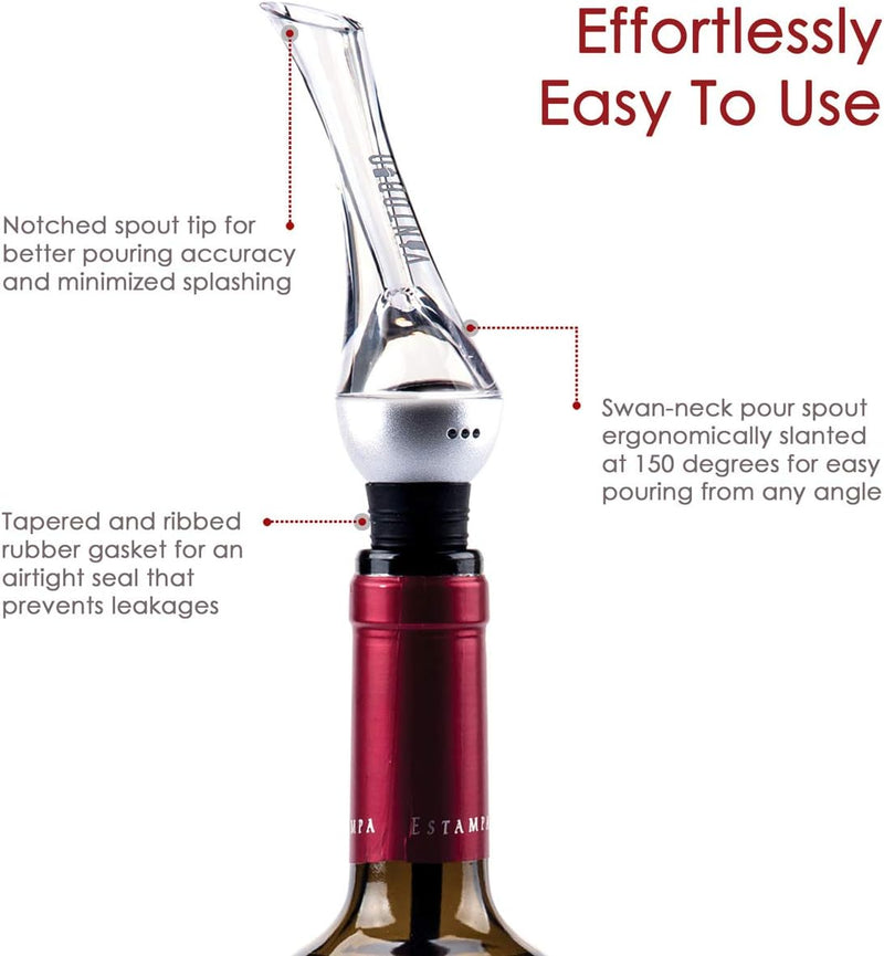 Vintorio Wine Aerator Pourer - Premium Aerating Pourer and Decanter Spout (Silver)