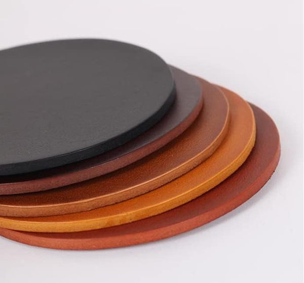 100% Genuine Leather Coasters 4 - Pack | Premium Leather Leather Drinking Coasters | Perfect for Home/Office/Kitchen/Bar | Stylish, Rustic, Decorative | Furniture Protection (Red Brown)