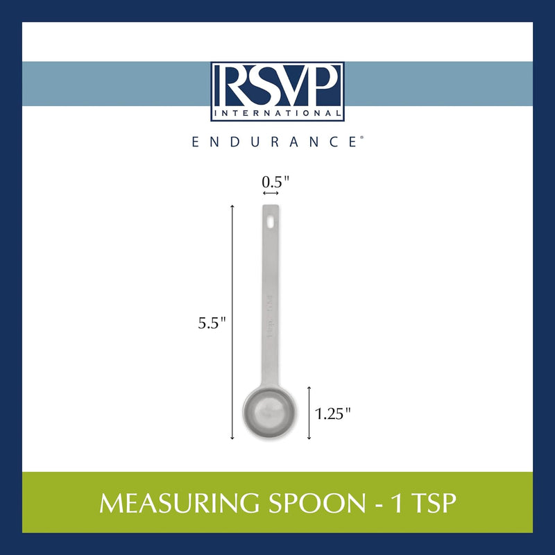 RSVP International Endurance Kitchen Collection Open Stock Measuring Spoon, Stainless Steel, Dishwasher Safe, 1-Teaspoon