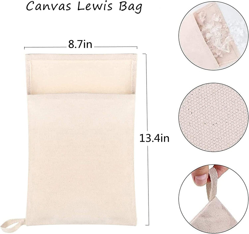 Lewis bag and Wooden Mallet Crusher, Reusable Canvas Crushed Ice Bags,Wooden Mallet Bar, Steel Ice Scoop and Ice Tongs, for Summer Bartender Kit & Bar Tools Kitchen Accessory