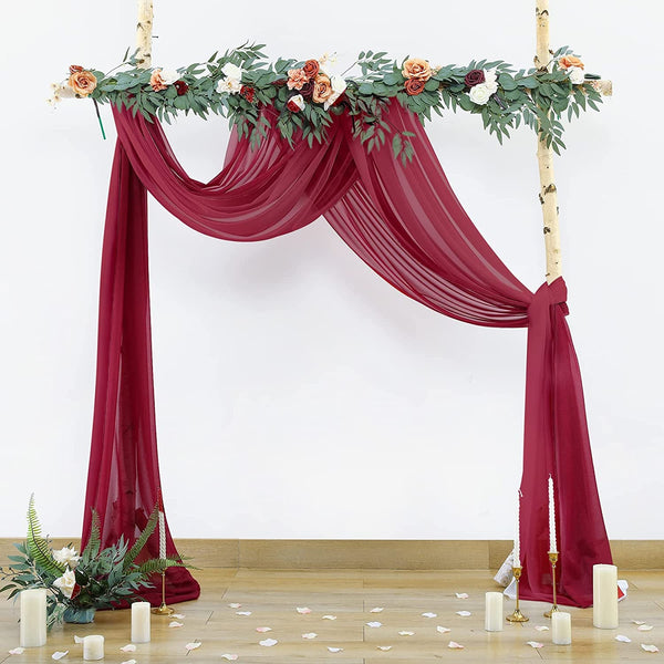 Wedding Arch Draping Fabric - Burgundy Sheer Backdrop Curtain for Ceremony Decor