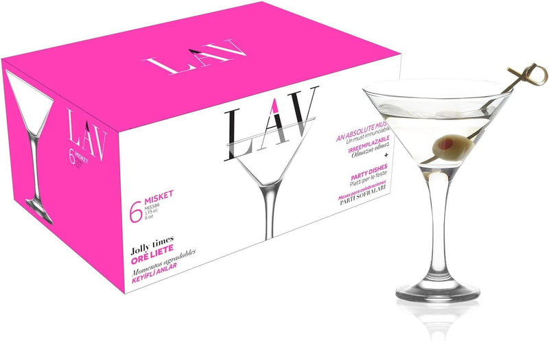 lav Martini Glasses Set of 6 - Martini Cocktail Glass Set 6 Oz - Cosmopolitan Glasses for Elegant Cocktails - Classic Cocktail Glasses with Chic Design for Home Parties - Made in Europe