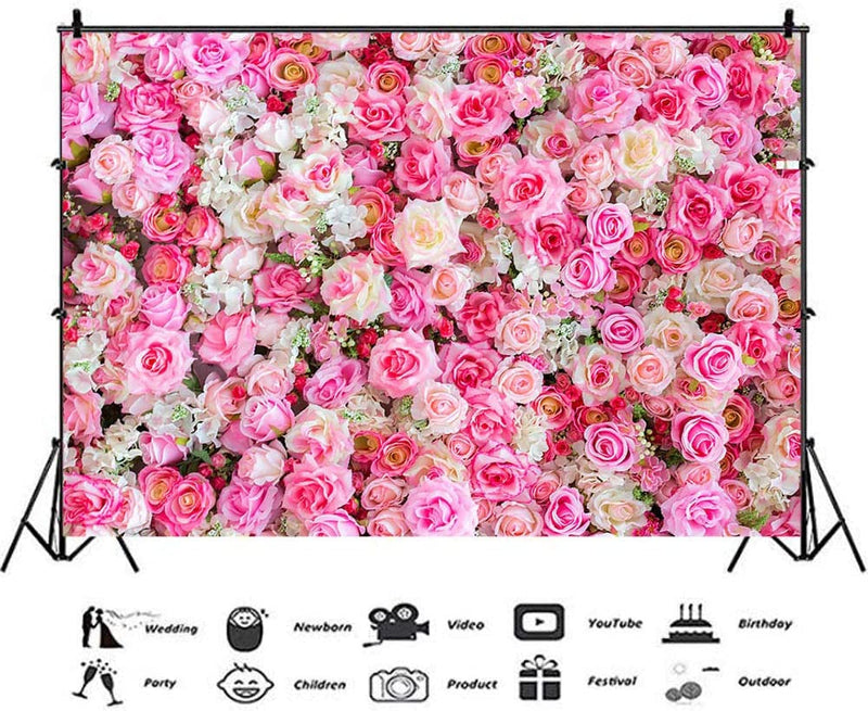 Rose Flowers Theme Photography Backdrops - 7X5Ft - Baby Shower Wedding Birthday and Party Decorations - Vinyl Studio Props