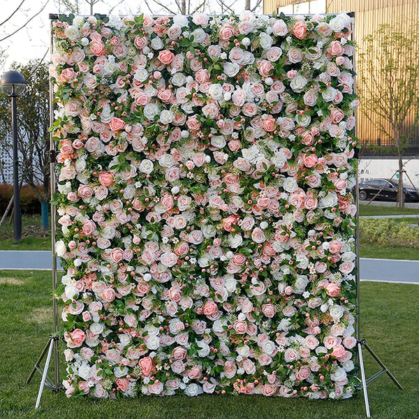 RUDANDAN Artificial Flower Wall Panels with Clothes Fabric Back and Green Leaves