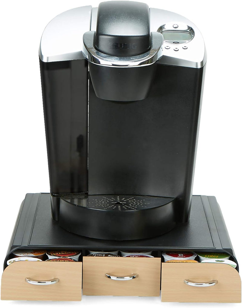 Mind Reader Single Serve Coffee Organizer with 3 Drawers 36 Pod Capacity, 13.5" L x 12.25" W x 2.5" H, Black