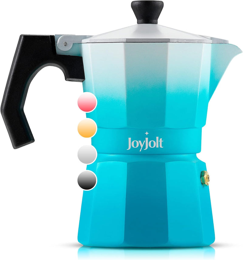 JoyJolt Italian Moka Pot 3 Cup Stovetop Espresso Maker. Aluminum Coffee Percolator Coffee Pot With Heat Resistant Handles! Portable Espresso Maker Camping Coffee Pot, Stove Top Cafetera