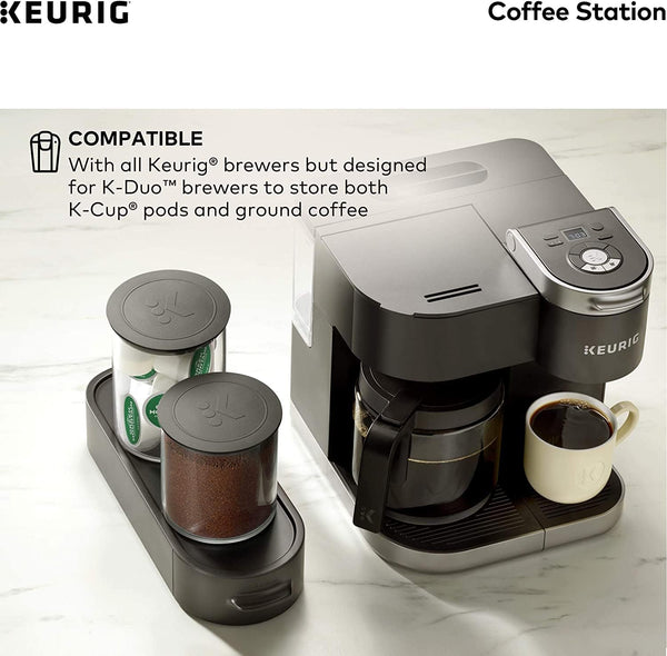 Keurig K-Duo Coffee Maker, Single Serve K-Cup Pod and 12 Cup Carafe Brewer, with Keurig Station K-Cup Pod & Ground Coffee Storage Unit, Black