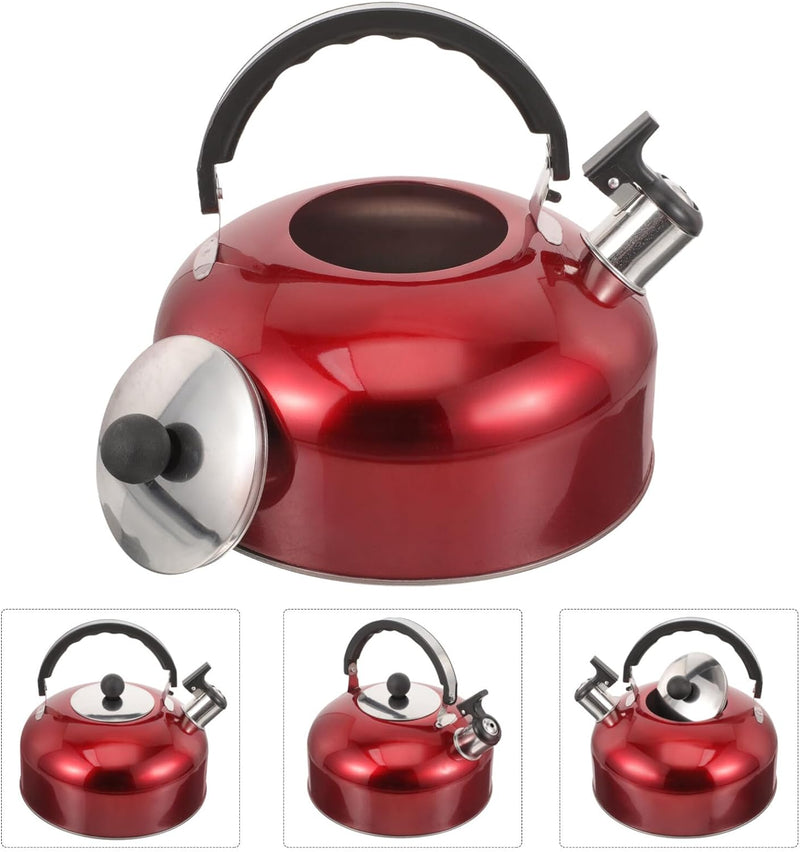 BESTonZON Whistling Tea Kettle Tea Bottle Stainless Steel Stovetop Teapot 4L Camping Water Kettle Kitchen Coffee Kettle Metal Water Pot with Cool Handle for Home Office Red