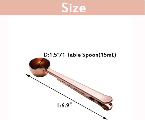 Coffee Scoop with Clip,2 in 1 Stainless Steel 1 tbsp Ground Measuring Spoon with Bag Clip for Coffee Tea (3, Black+Gold+Rose Gold)