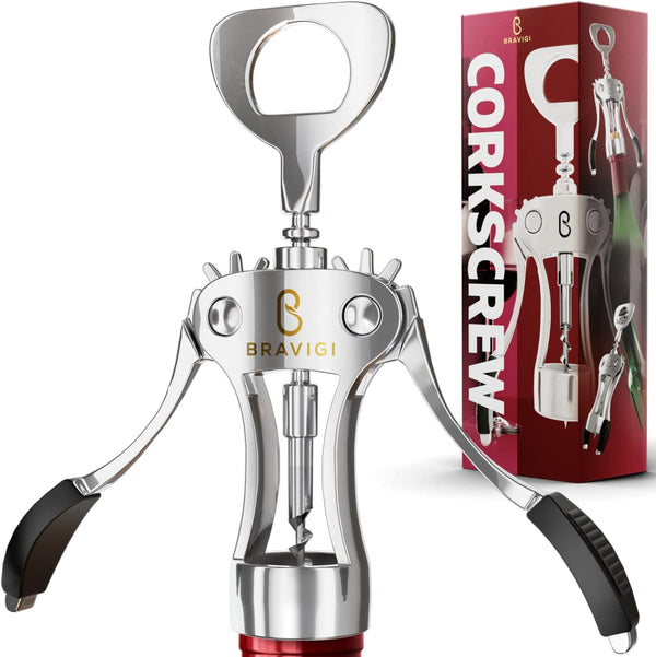 Premium Wine Opener, Wing Corkscrew - Made w/Heavy Duty Stainless Steel Screw & Zinc Alloy Body - Perfect Corkscrew to Open Wine & Beer Bottles - Great Bootle Opener For Bartenders, Restaurants & Home