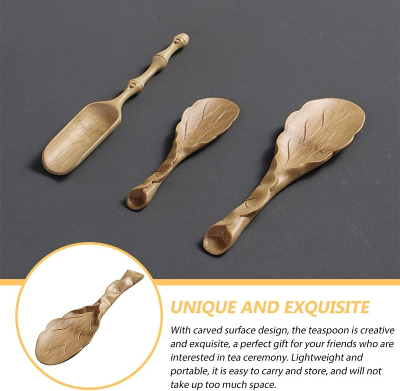 VOSAREA Chinese Tea Set Chinese Tea Set Bamboos Tea Leaf Shaped Chinese Kung Fu Tea Scoop Shovel Fittings for Jam Condiments Seasoning Mustard Ice Cream Bulk Bulk