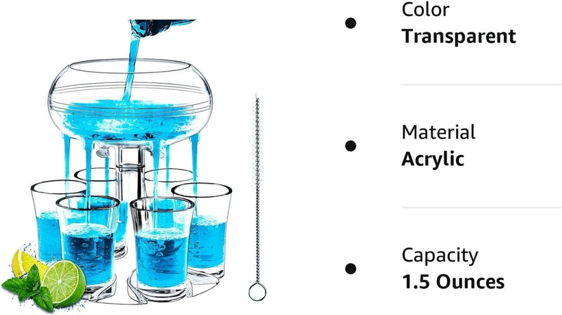 MOKOQI Acrylic Shot Glasses Dispenser, 6 Shot Glass Dispenser and Holder for Liquid Fun Drinking in College, Camping, 21st Birthday Home Parties