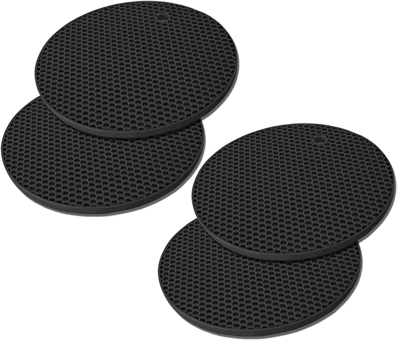 TENOC Silicone Trivet Mats for Hot Pots & Pans, Heat Resistant Pot Holder, Non-Slip Hot Pads for Dishes & Cookware, Multipurpose Kitchen Table Teapot Coaster, 7.1 Inch, 1 Pcs, Black