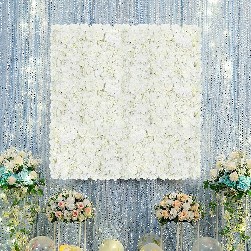Artificial Flower Wall Panels - Set of 2 - 16x24 - Wedding Backdrop Decoration - White
