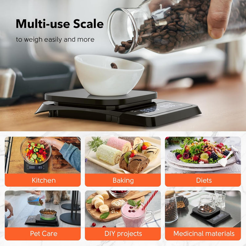 Digital Coffee Scale with Timer - Espresso Scale for Pour Over Drip Maker 0.1g High Precision Scale with Touch Sensor Silicone Pad - Rechargeable Food Kitchen Scale for Meal Prep Cook Baking