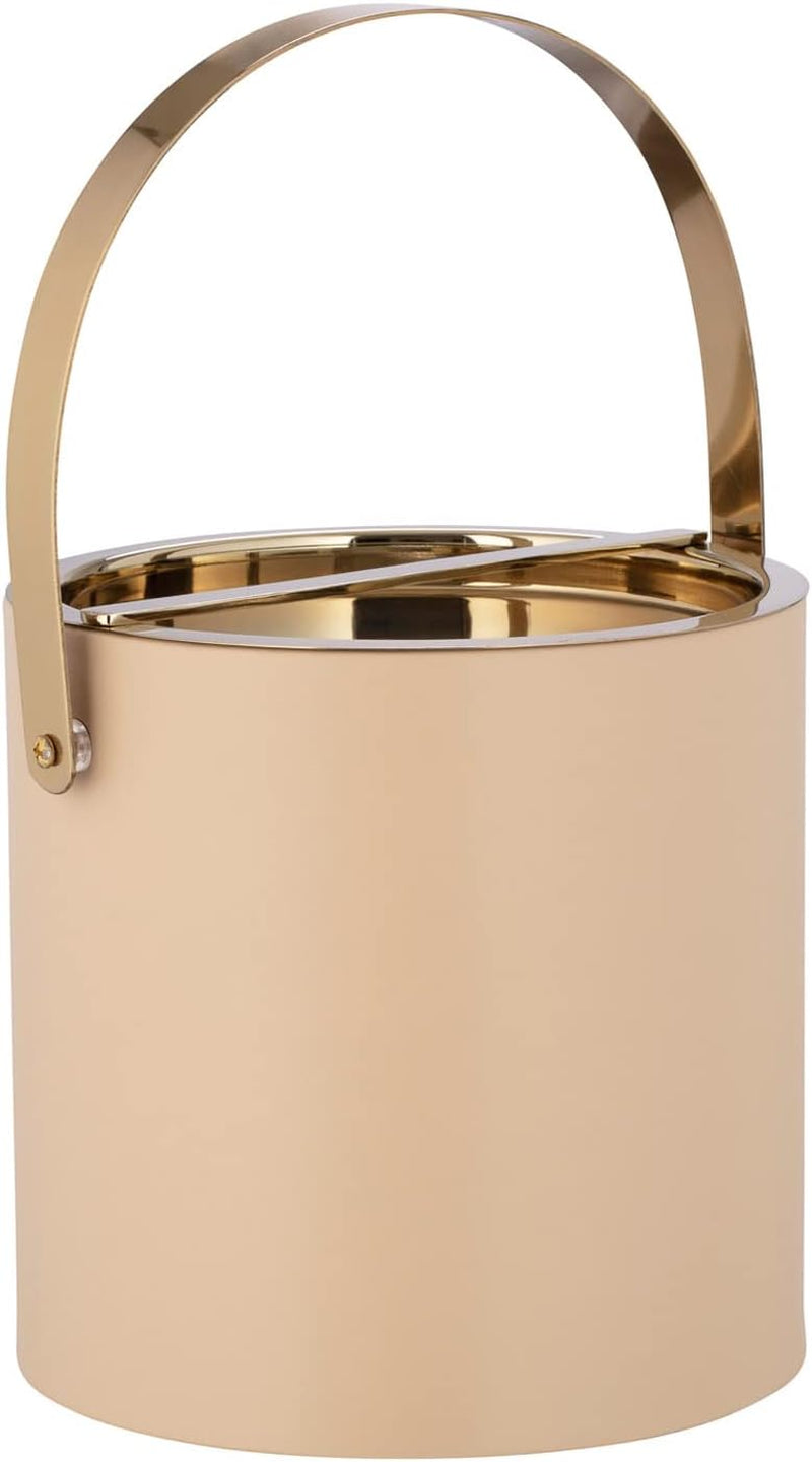 Kraftware 3qt Brushed Gold Arch Handle & Bridge Cover: White Santa Barbara 3 quart Ice Bucket, Small