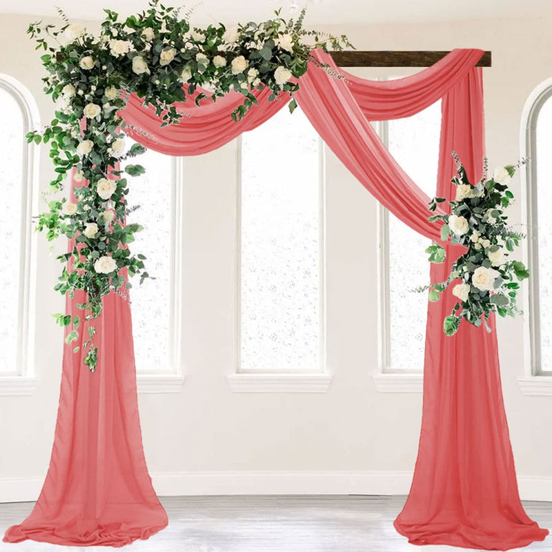 Wedding Arch Draping Fabric - Coral Chiffon Sheer Curtains - 2 Panels 28x20ft - Reception Decorations