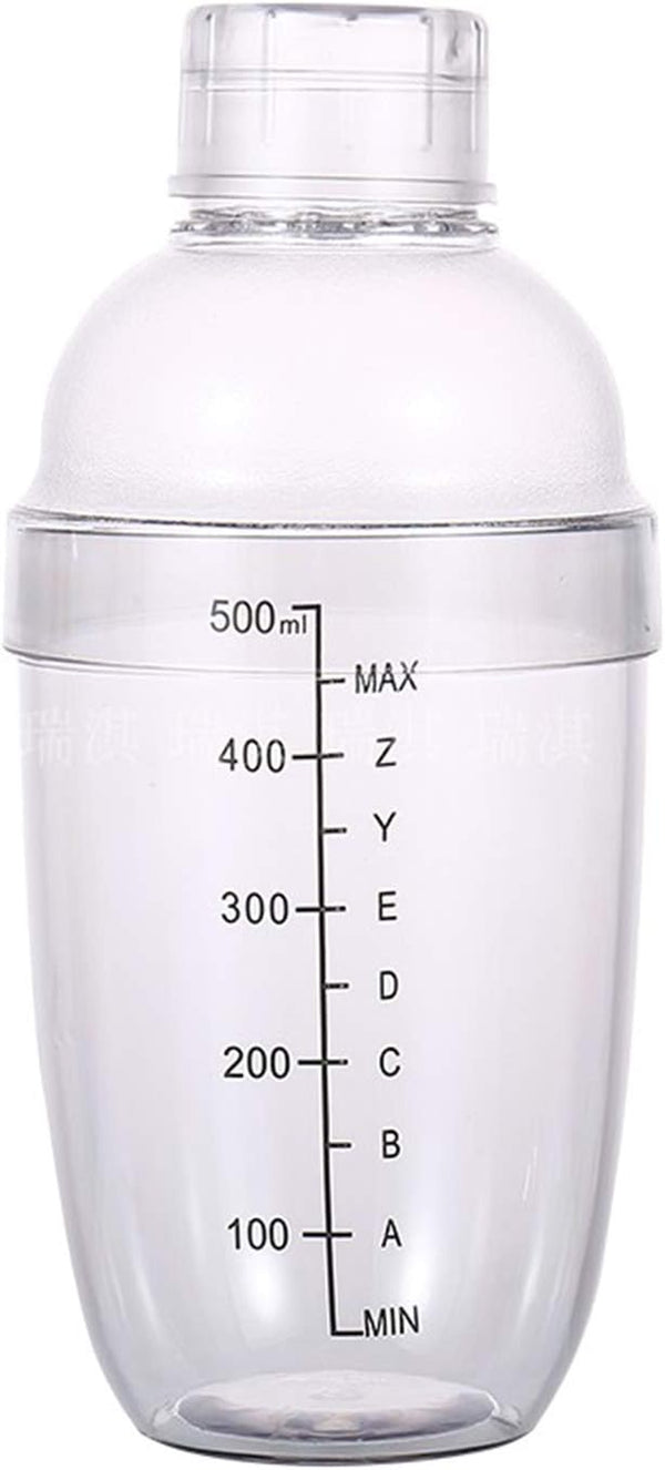 1Pc Plastic Cocktail Shaker with Scale and Strainer Top, Clear Plastic Cocktail Shaker Bottle Wine Mixer Bottle Cocktail Tea Measuring Jigger for Bar Party Home Use (500ml/17oz)