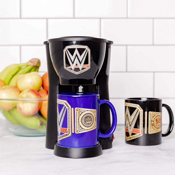 Uncanny Brands WWE Single Cup Coffee Maker Gift Set with 2 Mugs - Jolt Up Like A Champion