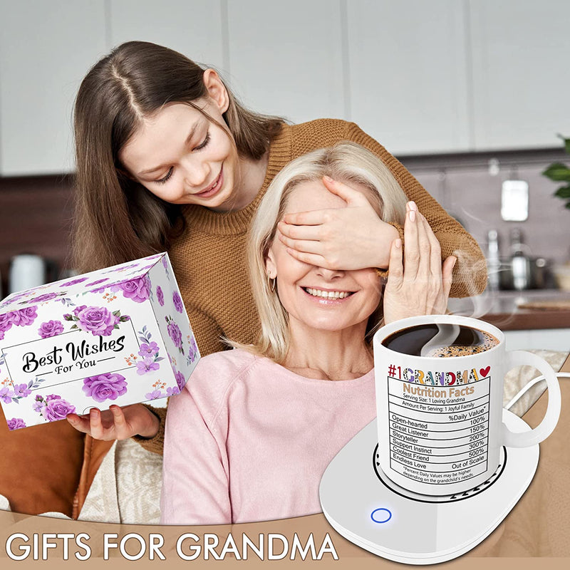Gifts for Grandma, Grandma Gifts for Mothers Day, Great Grandma Gifts from Grandkids - Smart Warmer Thermostat Coaster with Mug Birthday Gift, Beverage Warmer Maintain Temperature 120℉-140℉