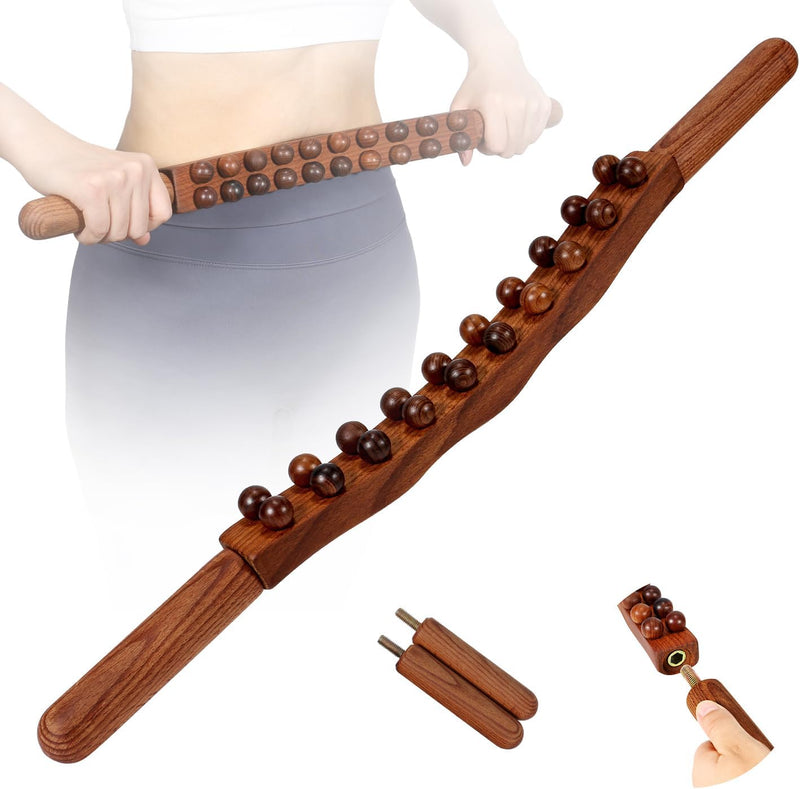 Wood Therapy Lymphatic Drainage Massage Roller Stick Tools,Myofascial Release Tool Stomach Cellulite Massager,Ease Neck Back Waist and Leg Pain Handheld Self Body Sculpting Massage Tool (20 Beads)